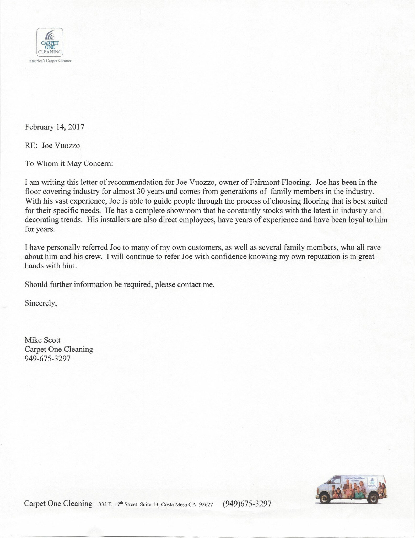 Testimonial-letter | Fairmont Flooring
